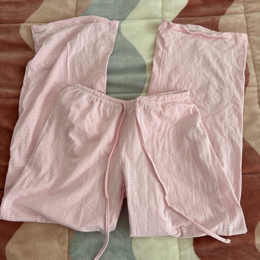 Edikted Pink Striped Straight Leg Pants - Picture 1 of 4